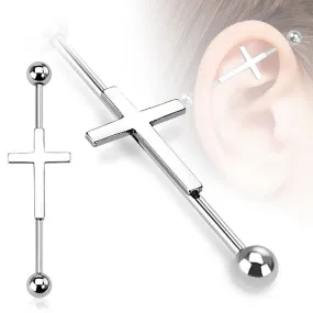 14GA 316L Surgical Steel Cross Industrial Barbells