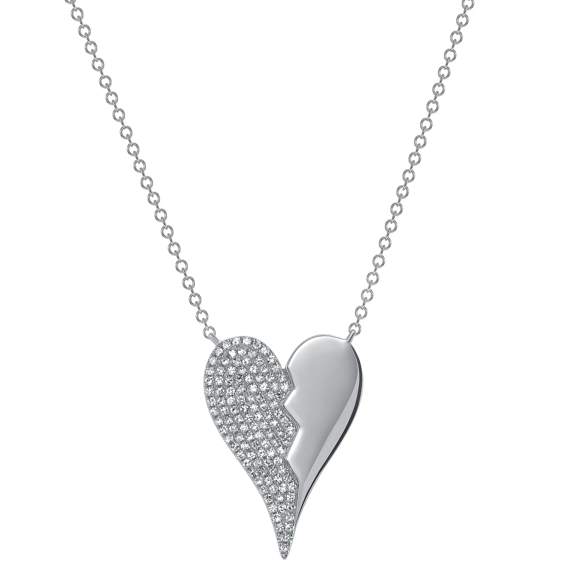 14K Gold Half Diamond Heart Pendant