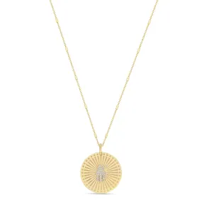 14k Pavé Diamond Hamsa Medium Sunbeam Medallion Necklace