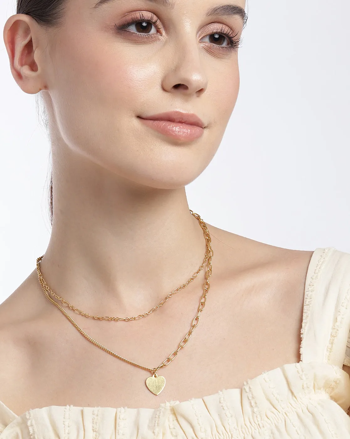 18Kt Gold Plated With Dangling Heart Layered Necklace For Women