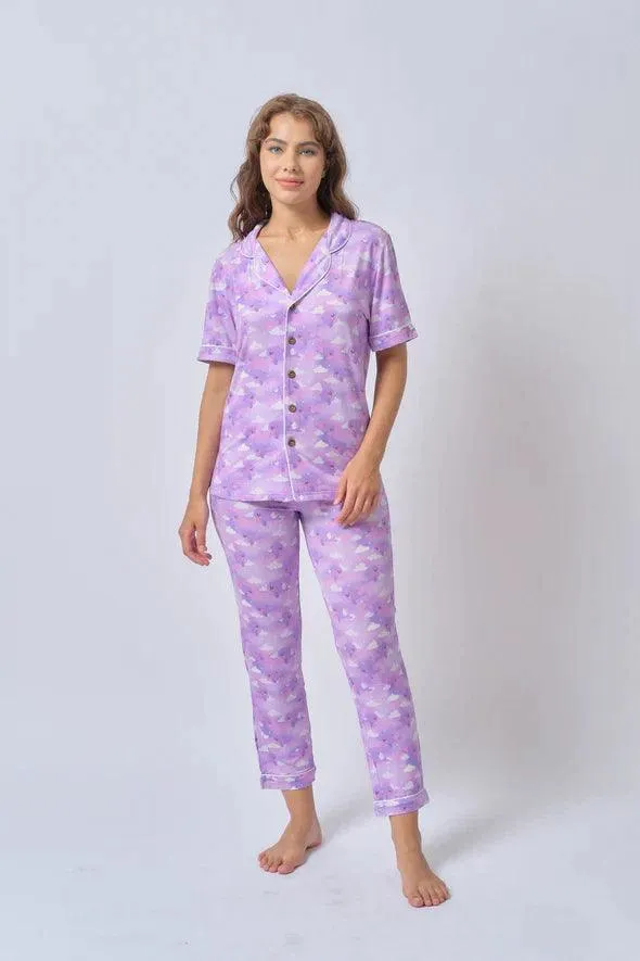 Bamberry Adult Short Sleeves Button Down PJ Set KPOP Inspired - Whalien