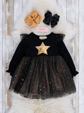 Black Gold Star Sparkle Tulle Dress