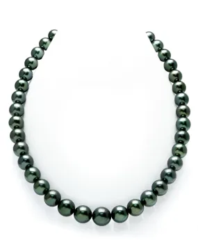 Black Tahitian True Round Pearl Necklace, 10.0-12.0mm - AAA/AAAA Quality