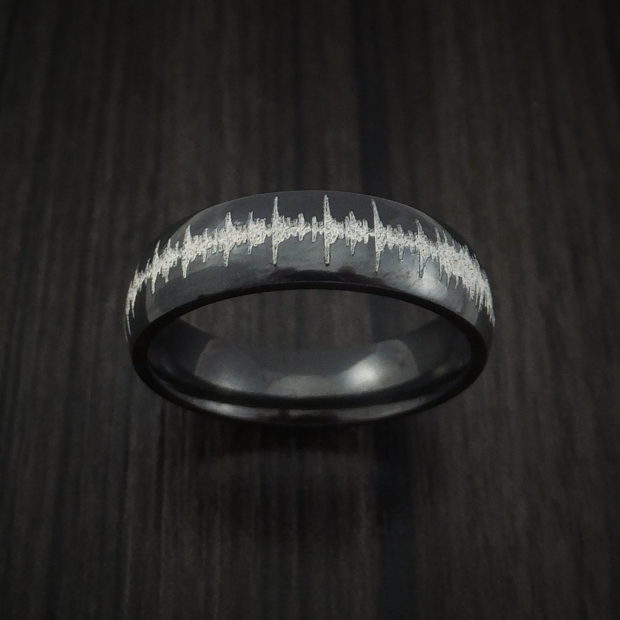 Black Titanium Custom Sound Wave Men's Ring