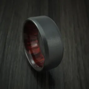 Black Zirconium and Red Heart Wood Hard Wood Sleeve Men's Ring Custom Made