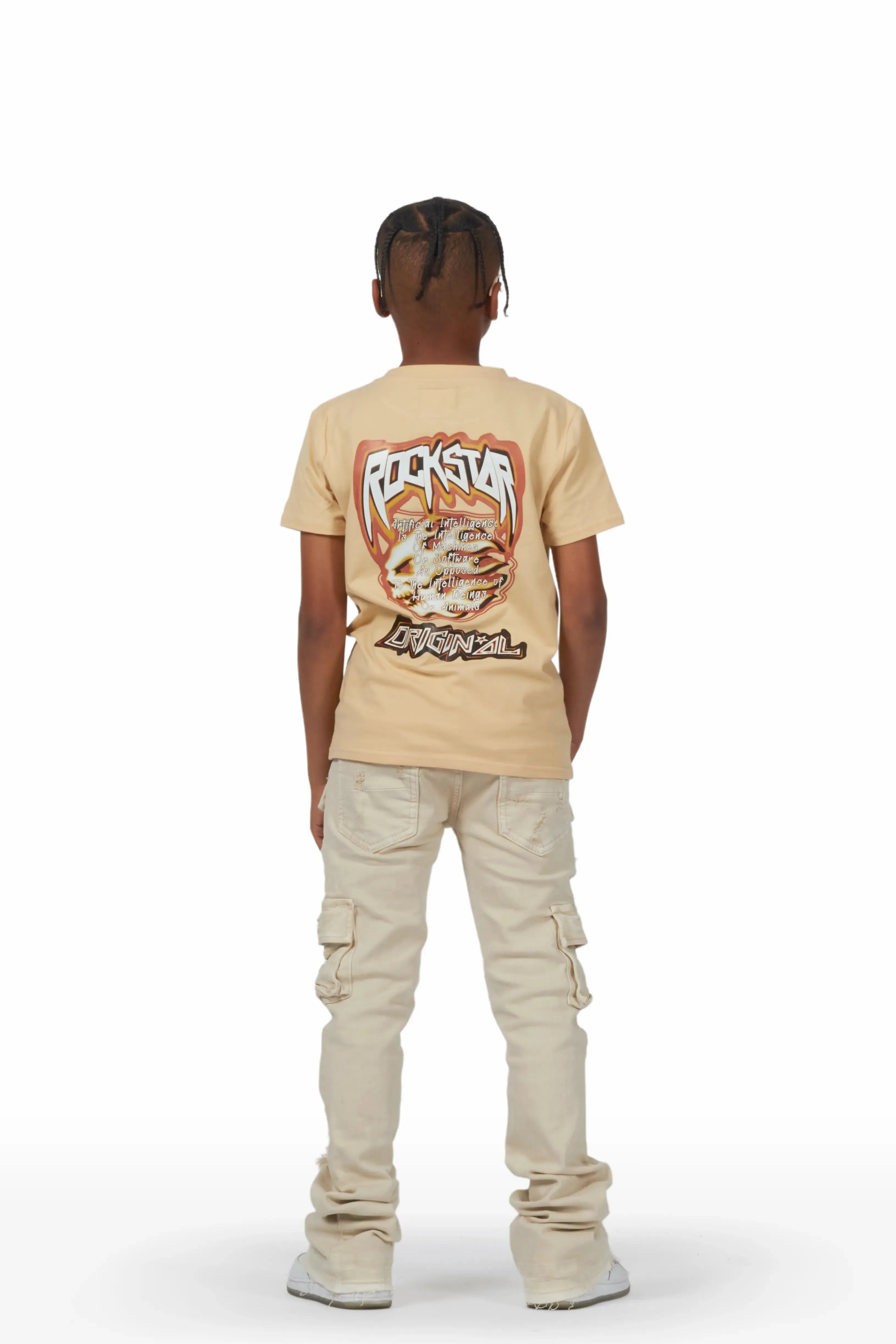 Boys Horace Beige T-Shirt/Super Stacked Flare Jean Set