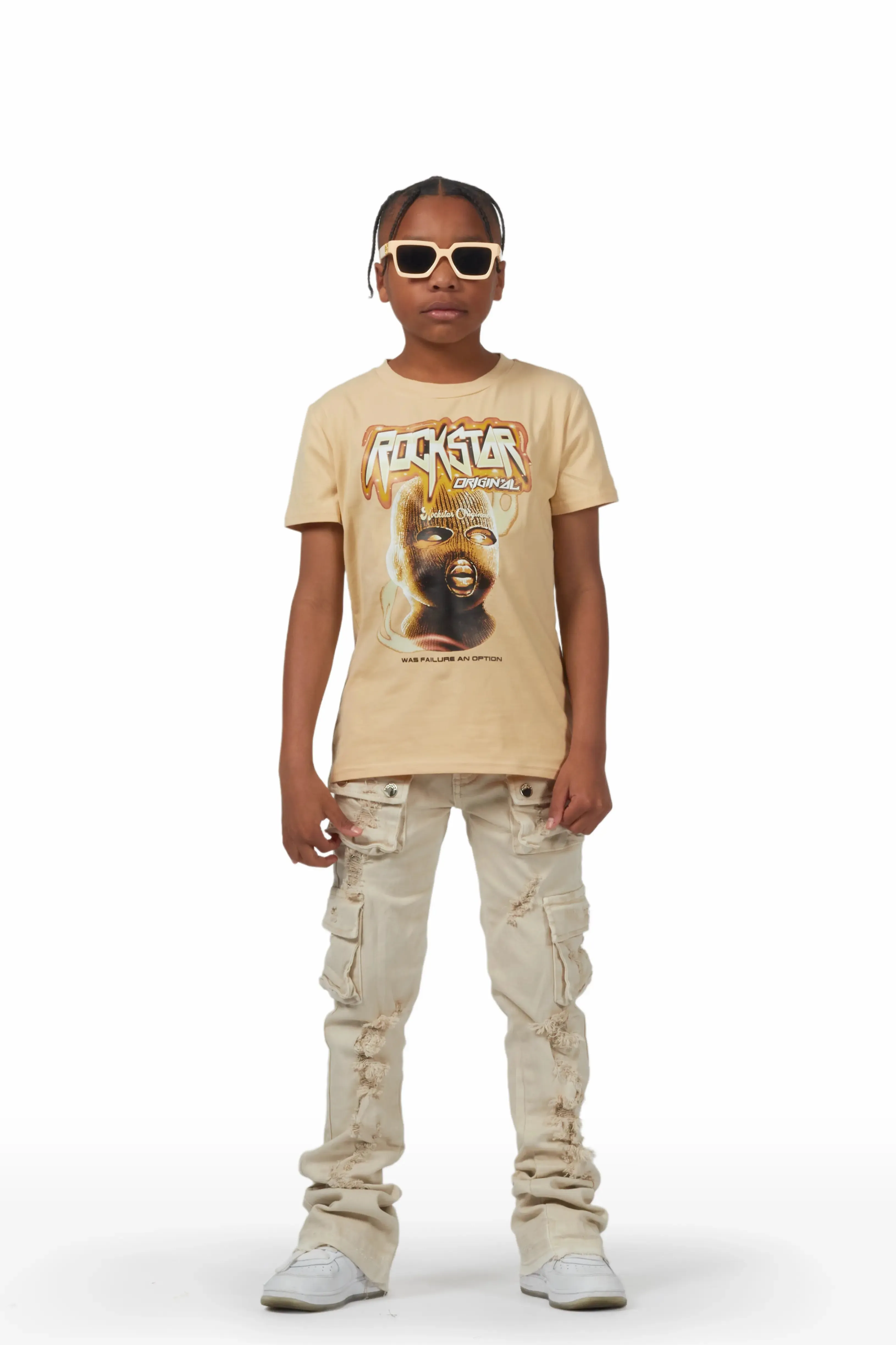 Boys Horace Beige T-Shirt/Super Stacked Flare Jean Set