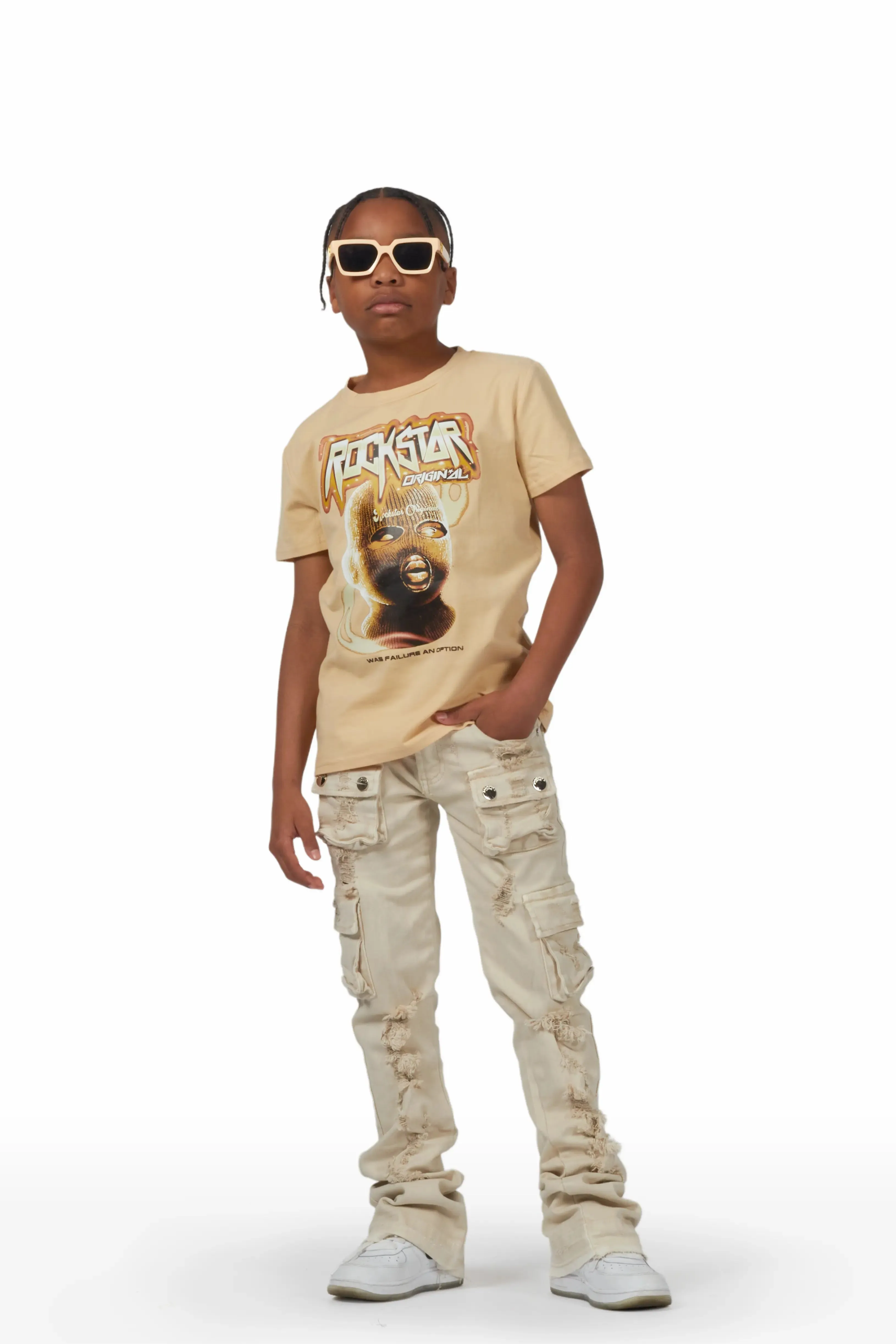 Boys Horace Beige T-Shirt/Super Stacked Flare Jean Set