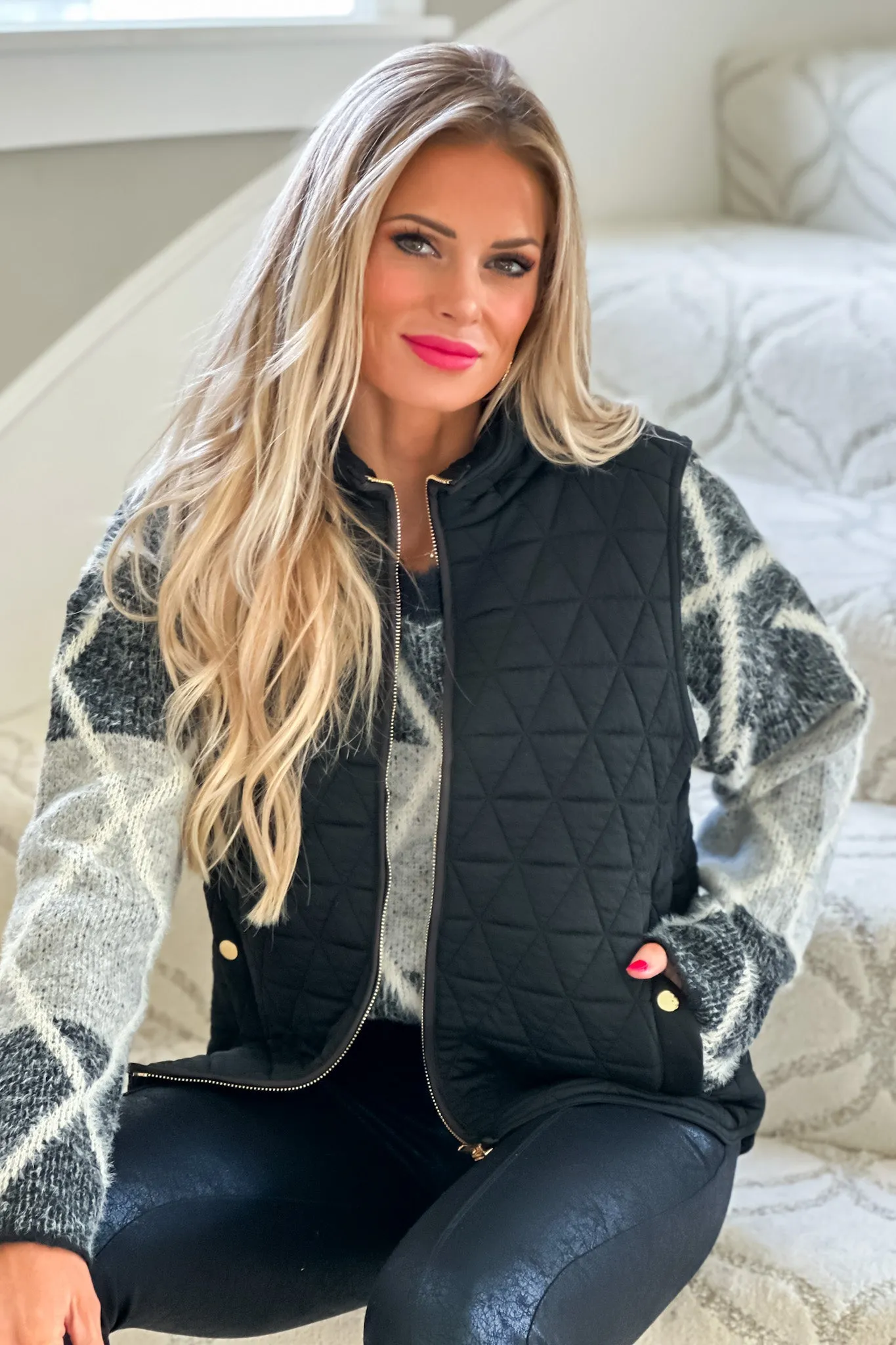 Bringing Cheer Quilted Knit Vest : Black