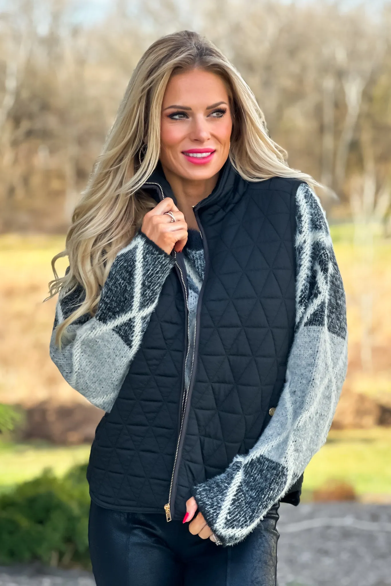 Bringing Cheer Quilted Knit Vest : Black