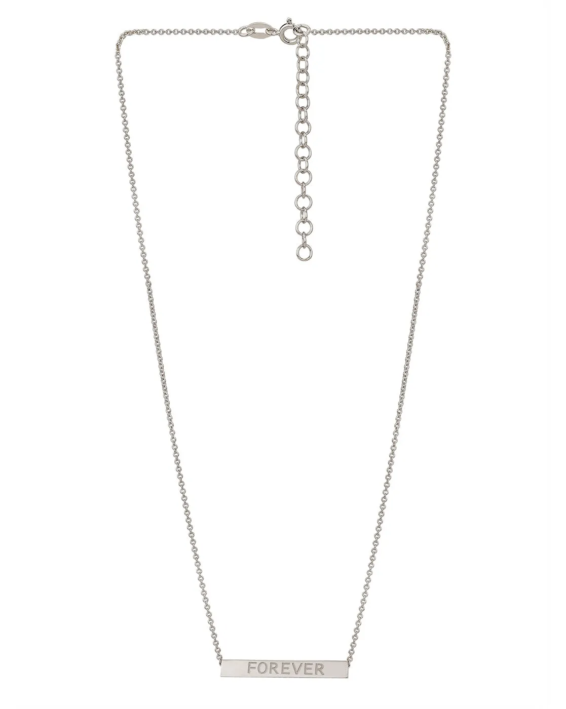 Carlton London Ingrave Text Inline Bar With Rhodium Plated Necklace