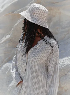 Cream Canvas Geometric Bucket Hat - Sarah