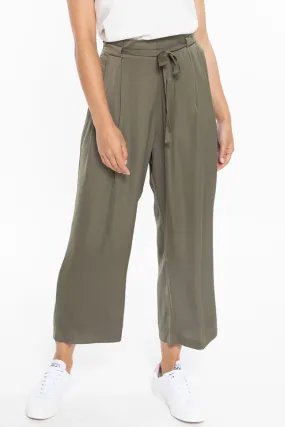 Curious Khaki Relaxed Satin Pants