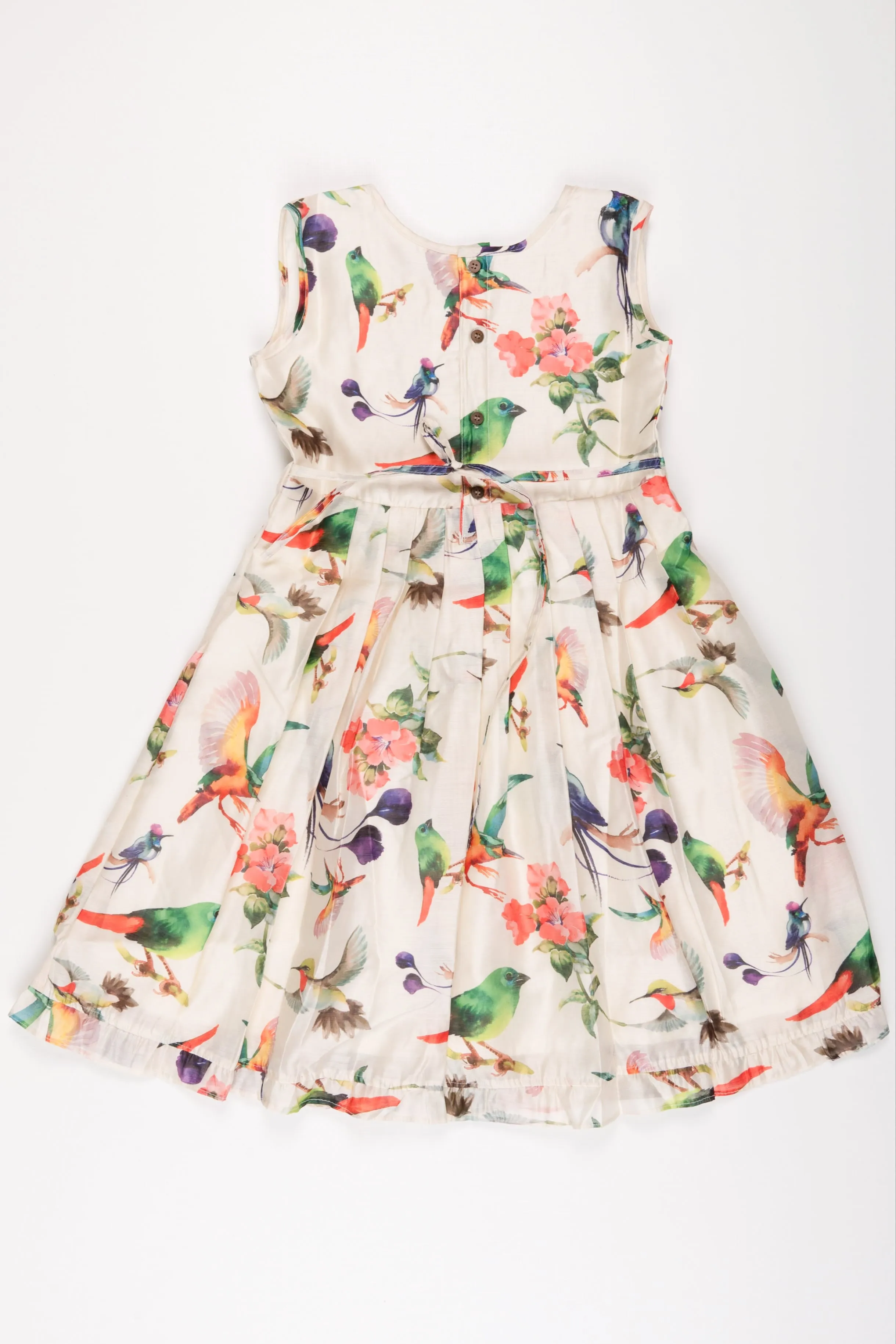 Enchanted Garden Cotton Frock: Vivid Hummingbird and Floral Print for Girls