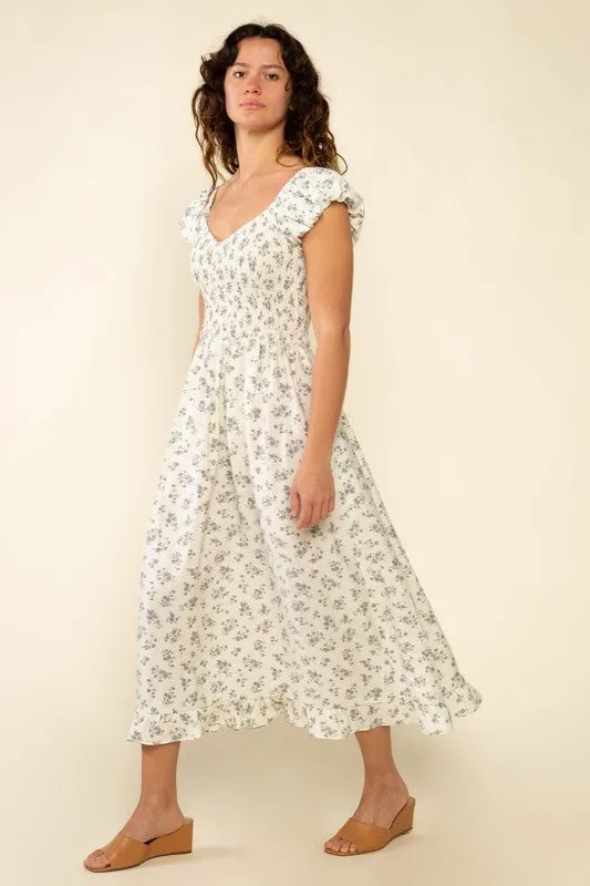 Floral Smock Bust Midi Dress