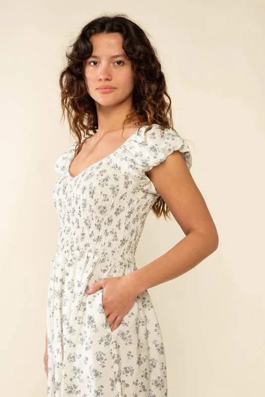 Floral Smock Bust Midi Dress