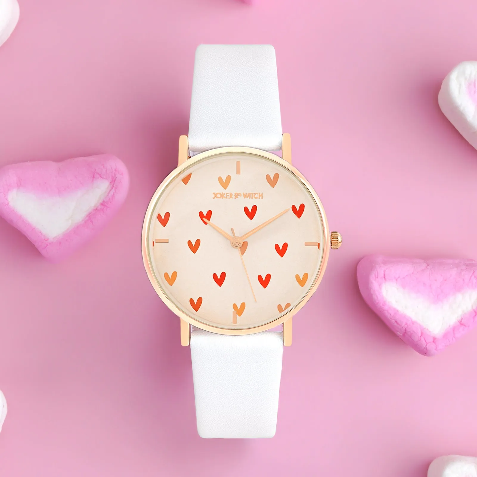 Happy Hearts White PU Strap Watch