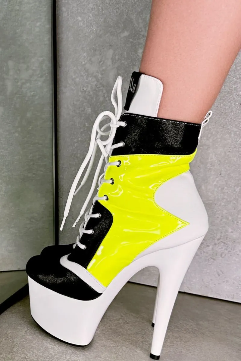 Hella Heels EmpireKicks Low Sneaker 7inch Boots - Atomic Neon Yellow