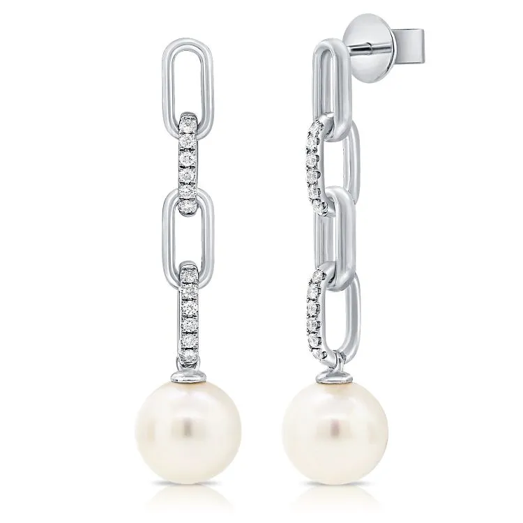 Large Pearl & Chain Pave Earrings