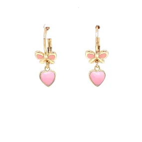 Light Pink Enamel Heart and Bow Earrings