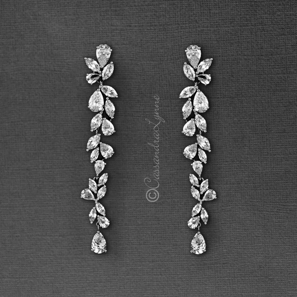 Long Bridal Earrings of Teardrop and Marquise CZ