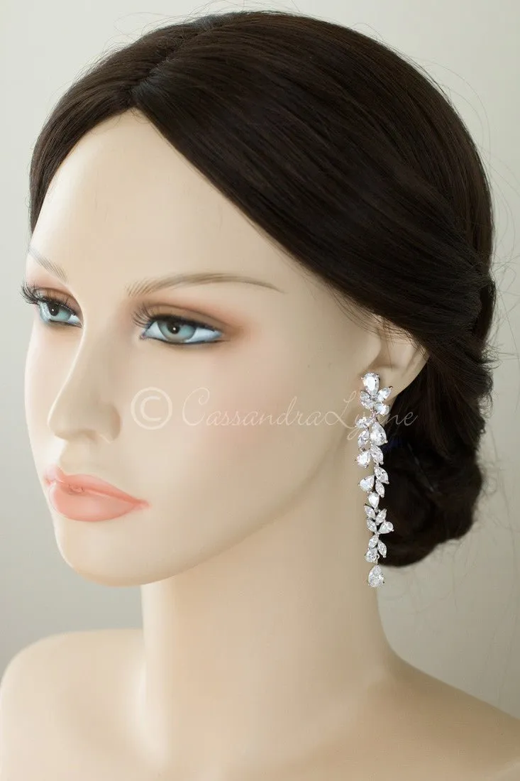 Long Bridal Earrings of Teardrop and Marquise CZ