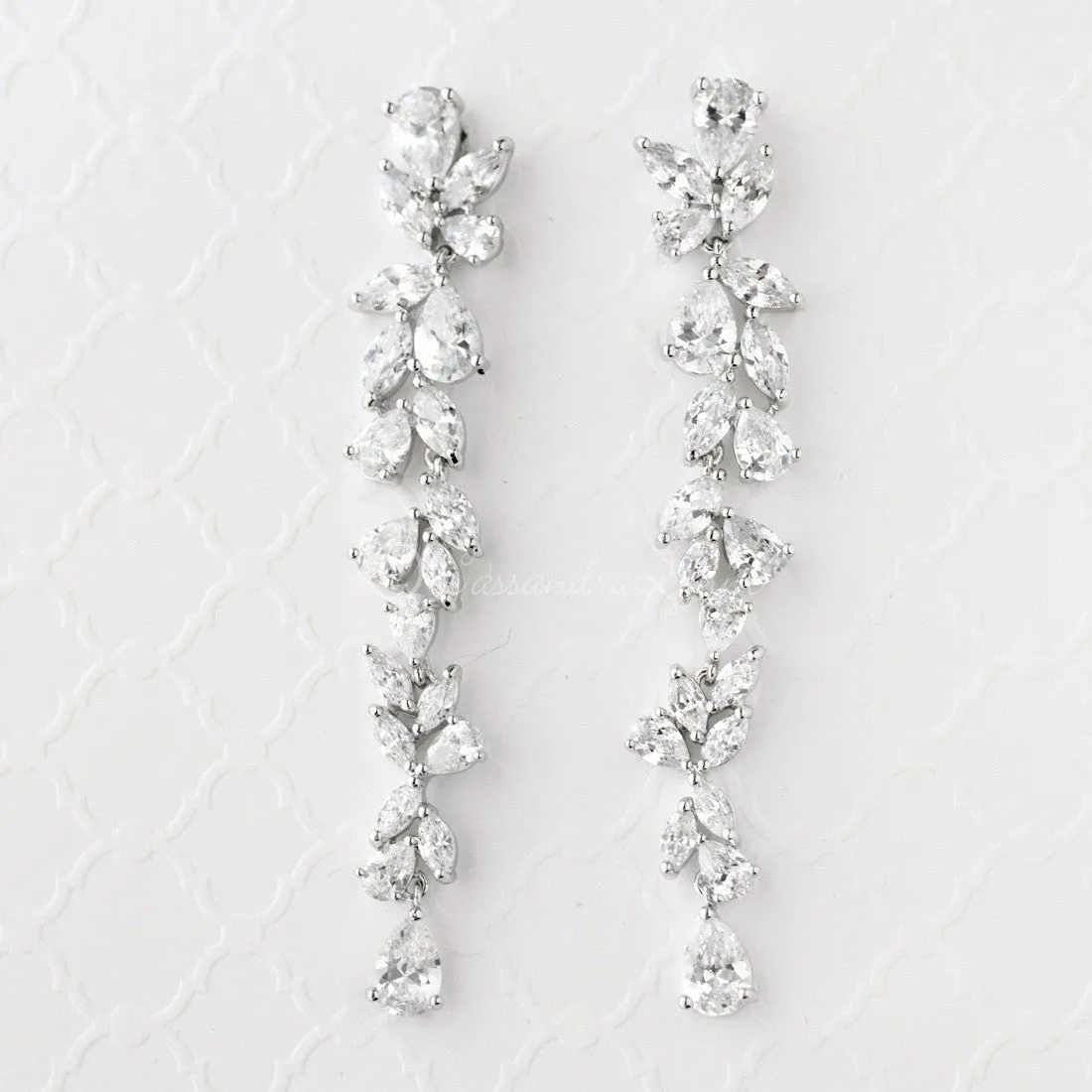 Long Bridal Earrings of Teardrop and Marquise CZ