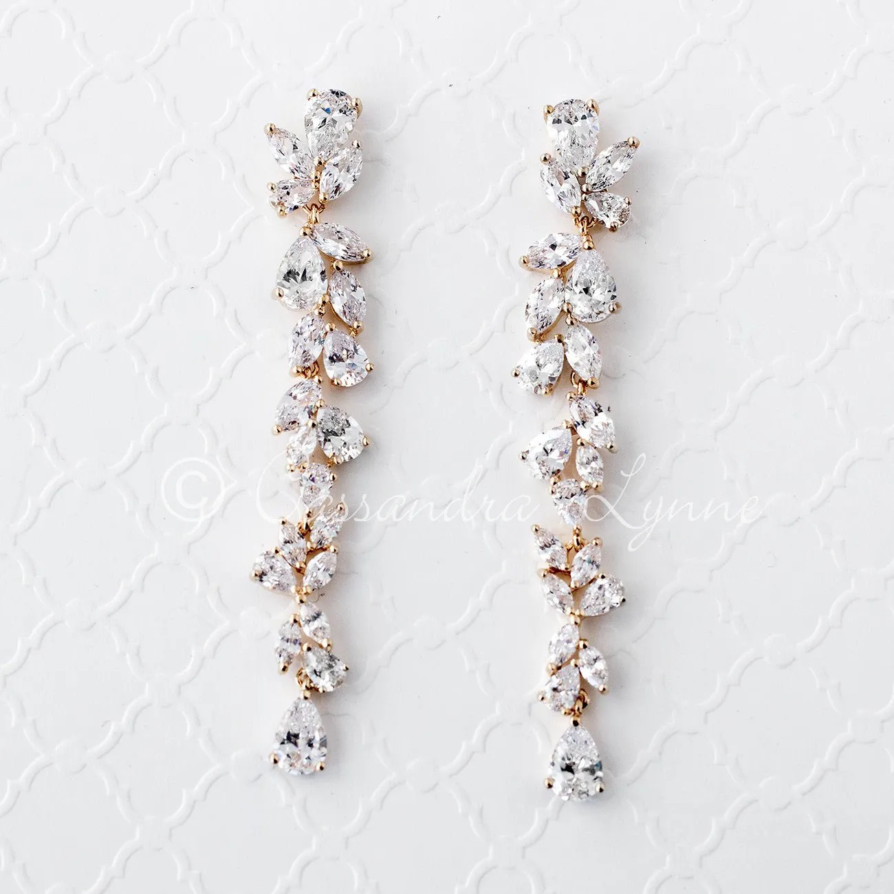 Long Bridal Earrings of Teardrop and Marquise CZ