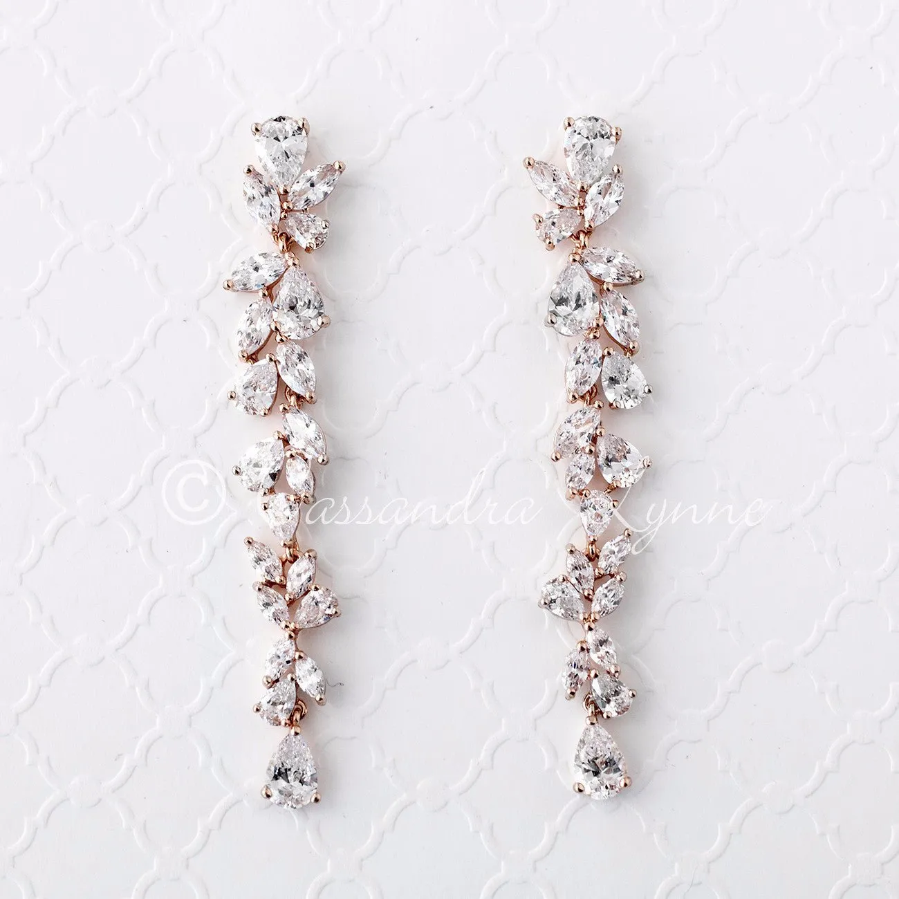 Long Bridal Earrings of Teardrop and Marquise CZ