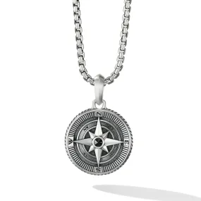 Mens Maritime Compass Amulet with Center Black Diamond