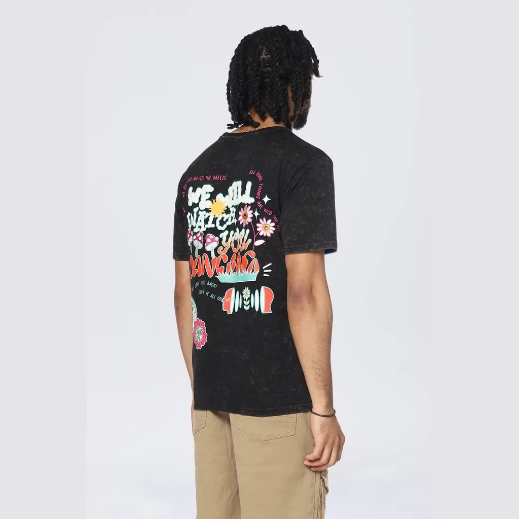 Mineral Wash Doodle Graphic SS T-Shirt - Black