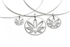 Modern 7 Leaf Sterling Silver Cutout Disc Pendant with White Diamonds