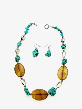 Montana West Turquoise Beads Short Necklace Set