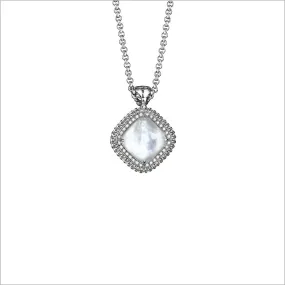 Motif Mother of Pearl & Diamond Necklace in Sterling Silver