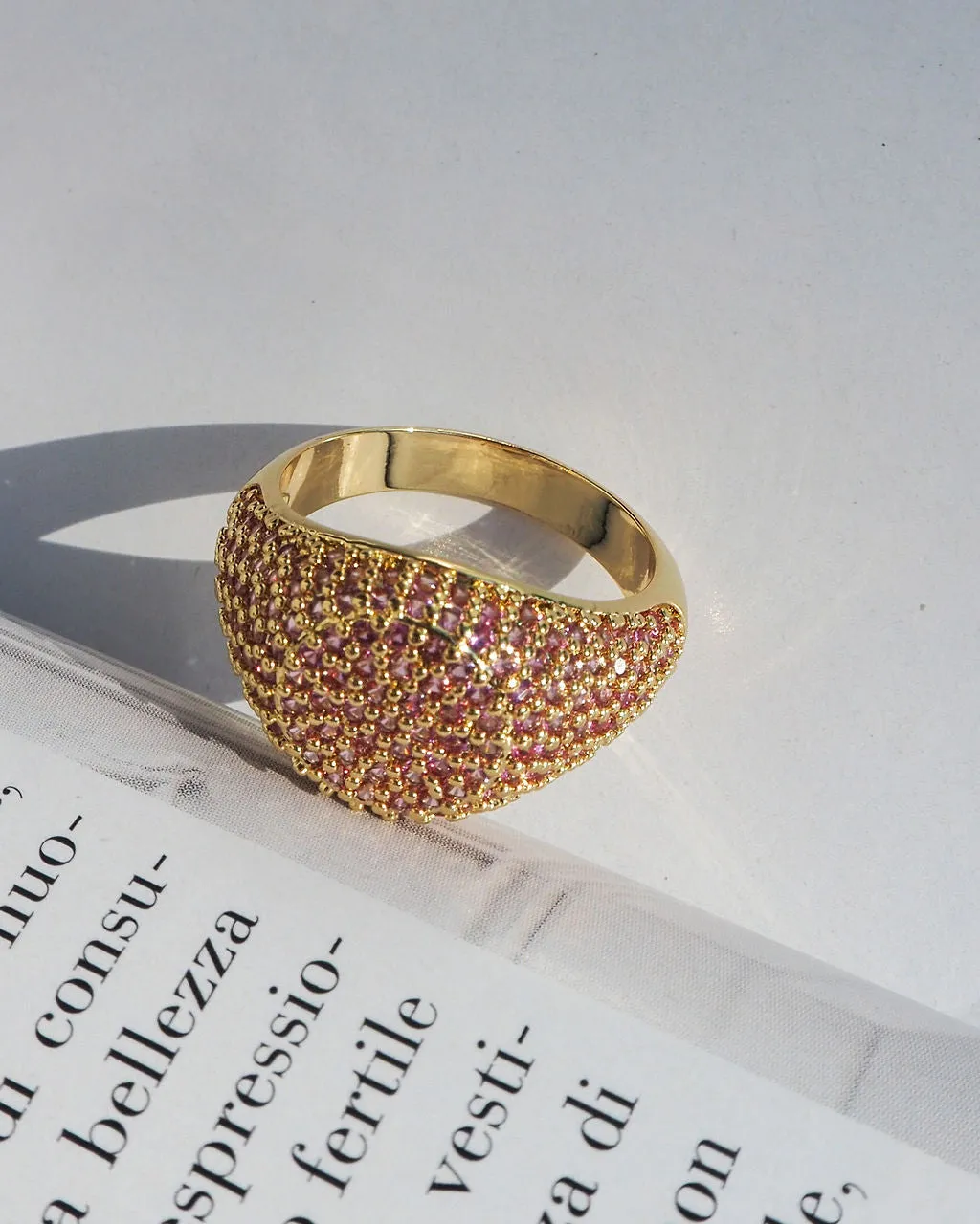 Pave Signet Ring- Pink- Silver