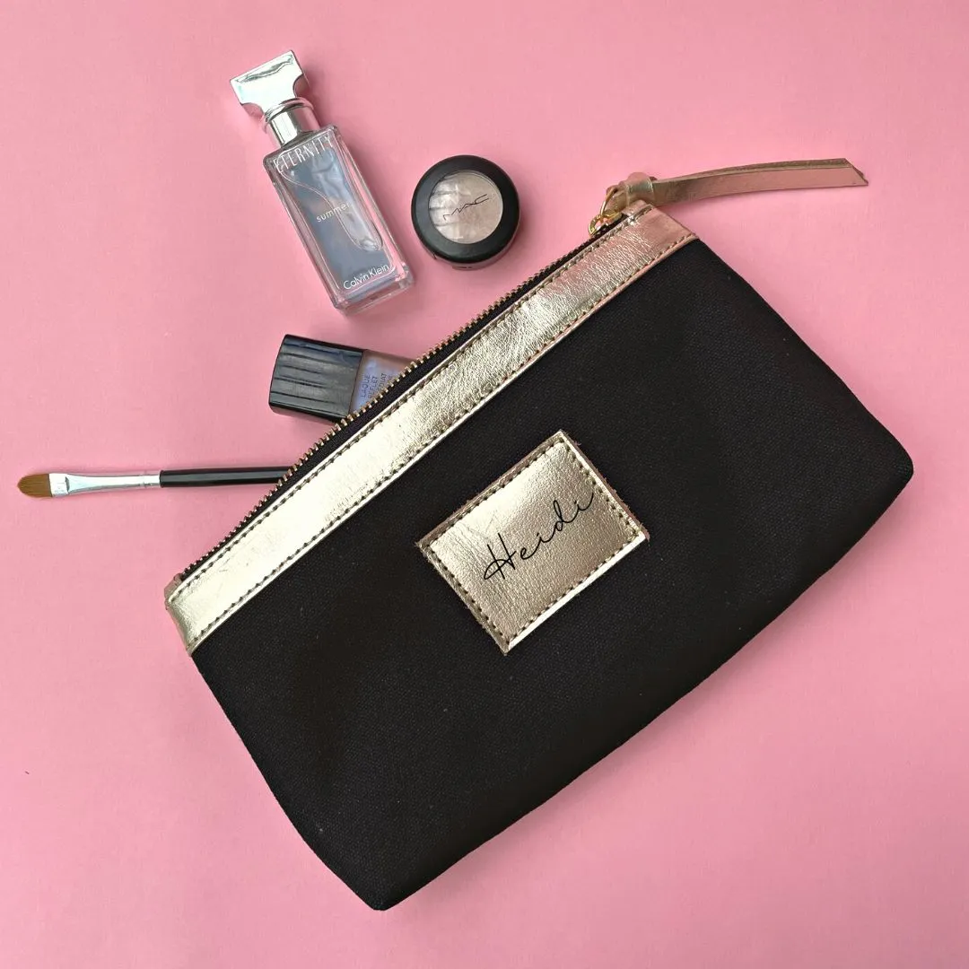 Personalised Canvas and Leather Make Up Bag