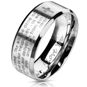 Personalized Lord's Prayer Christian Cross Ring - Religious Ring Engraved