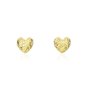 Puffy Gold Diamond Cut Heart Stud Earrings