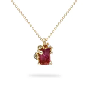 Raw Pink Tourmaline and Diamond Pendant