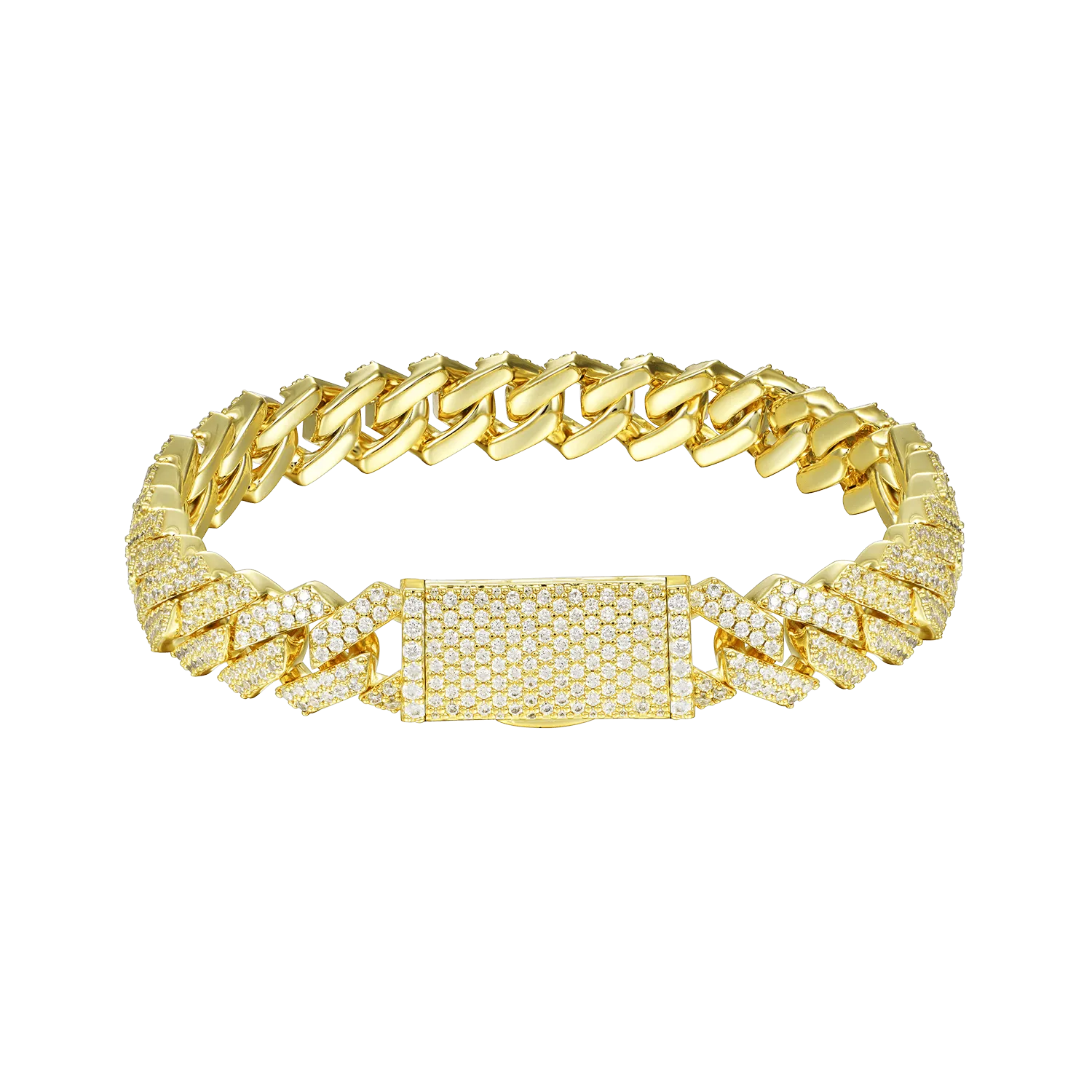 Round Cut Moissanite Prong Cuban Link Bracelet