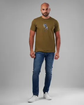 ROUND NECK PRINTED T-SHIRT - DARK OLIVE