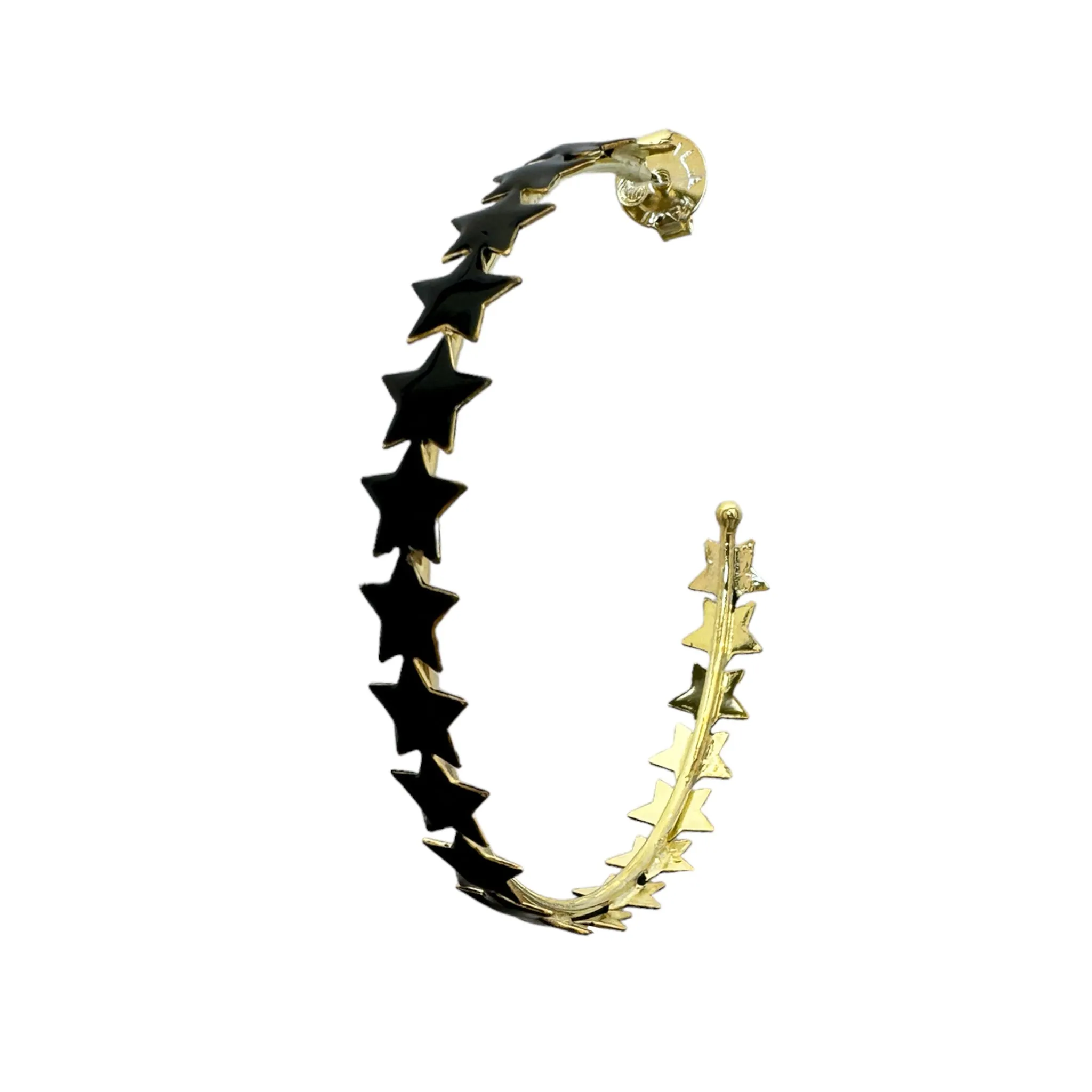 Sheila Fajl Small Corona Star Hoops in Black Resin and Gold Plated