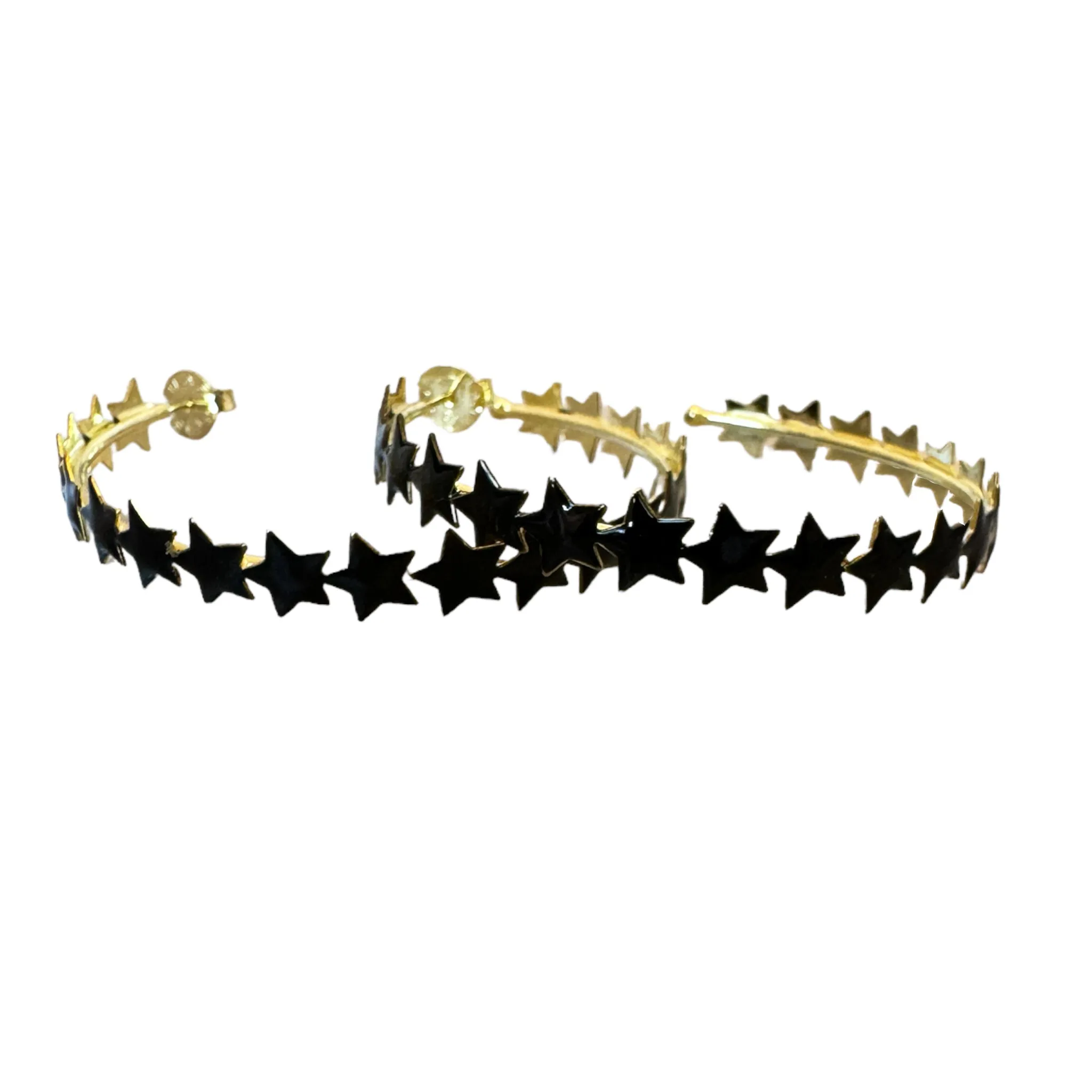 Sheila Fajl Small Corona Star Hoops in Black Resin and Gold Plated