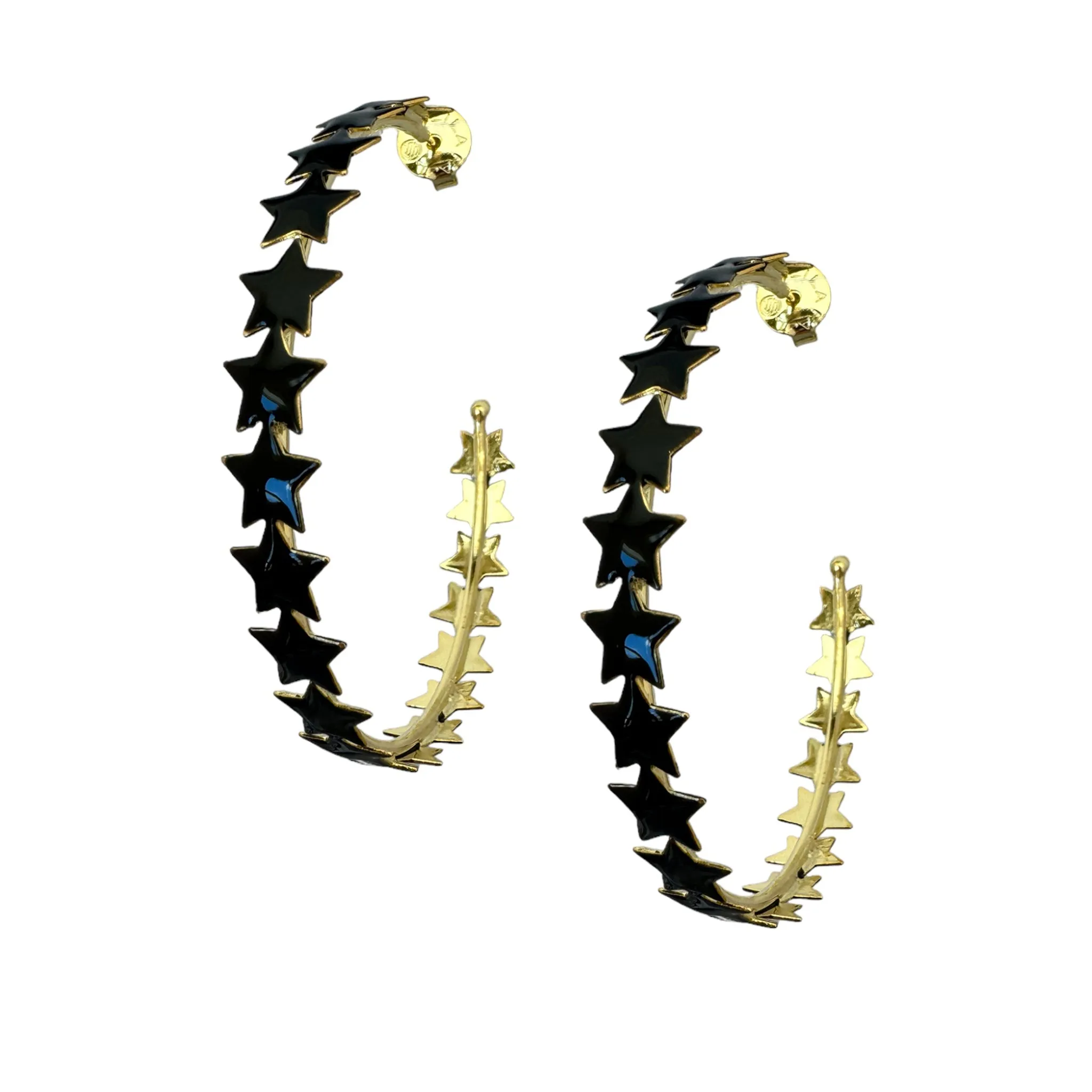 Sheila Fajl Small Corona Star Hoops in Black Resin and Gold Plated