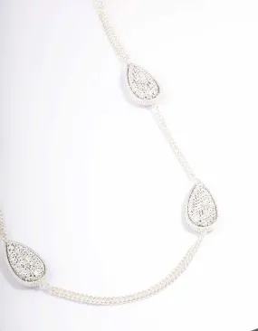 Silver Oval Long Chain Necklace