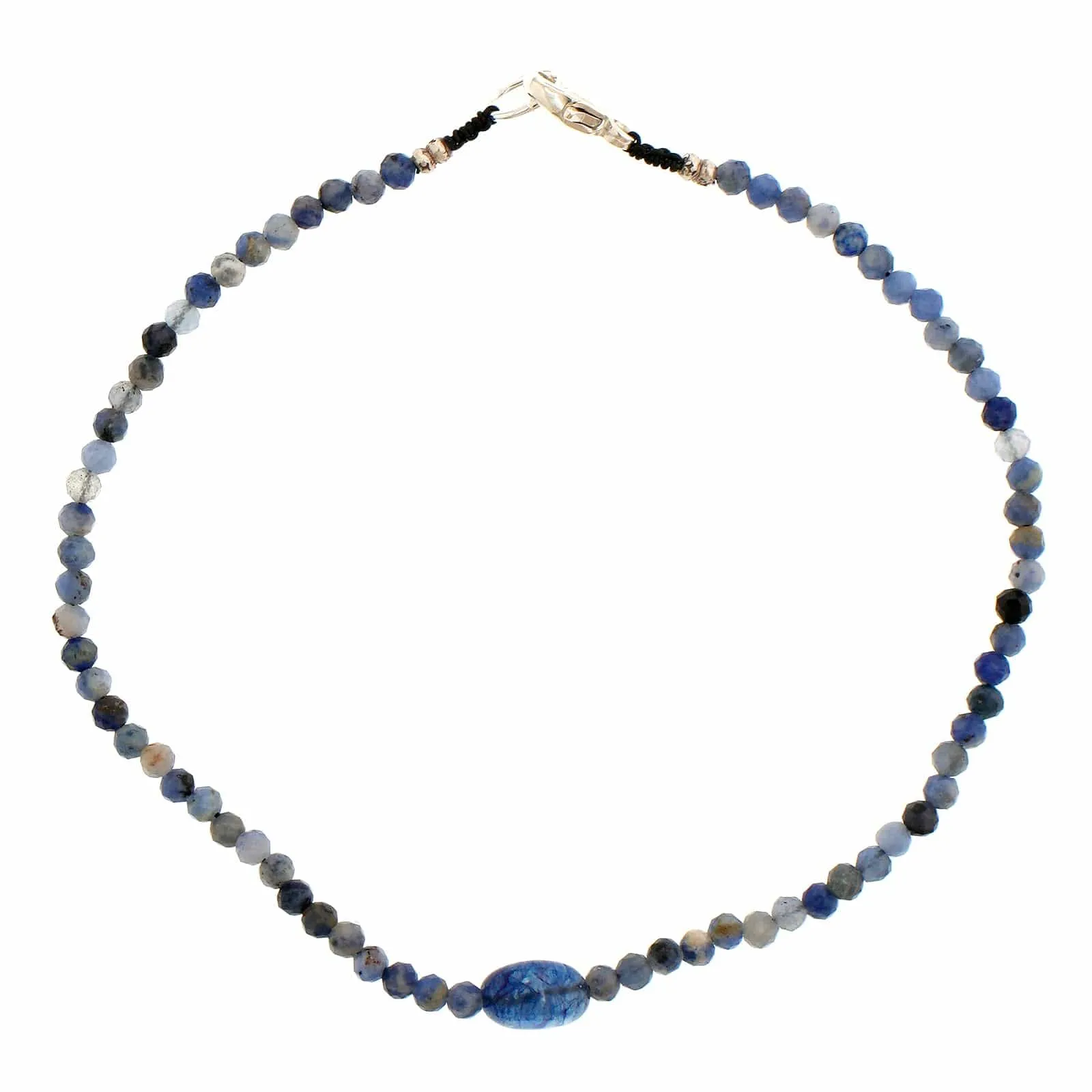 Sterling Silver Sodalite and Kyanite Beaded Bracelet