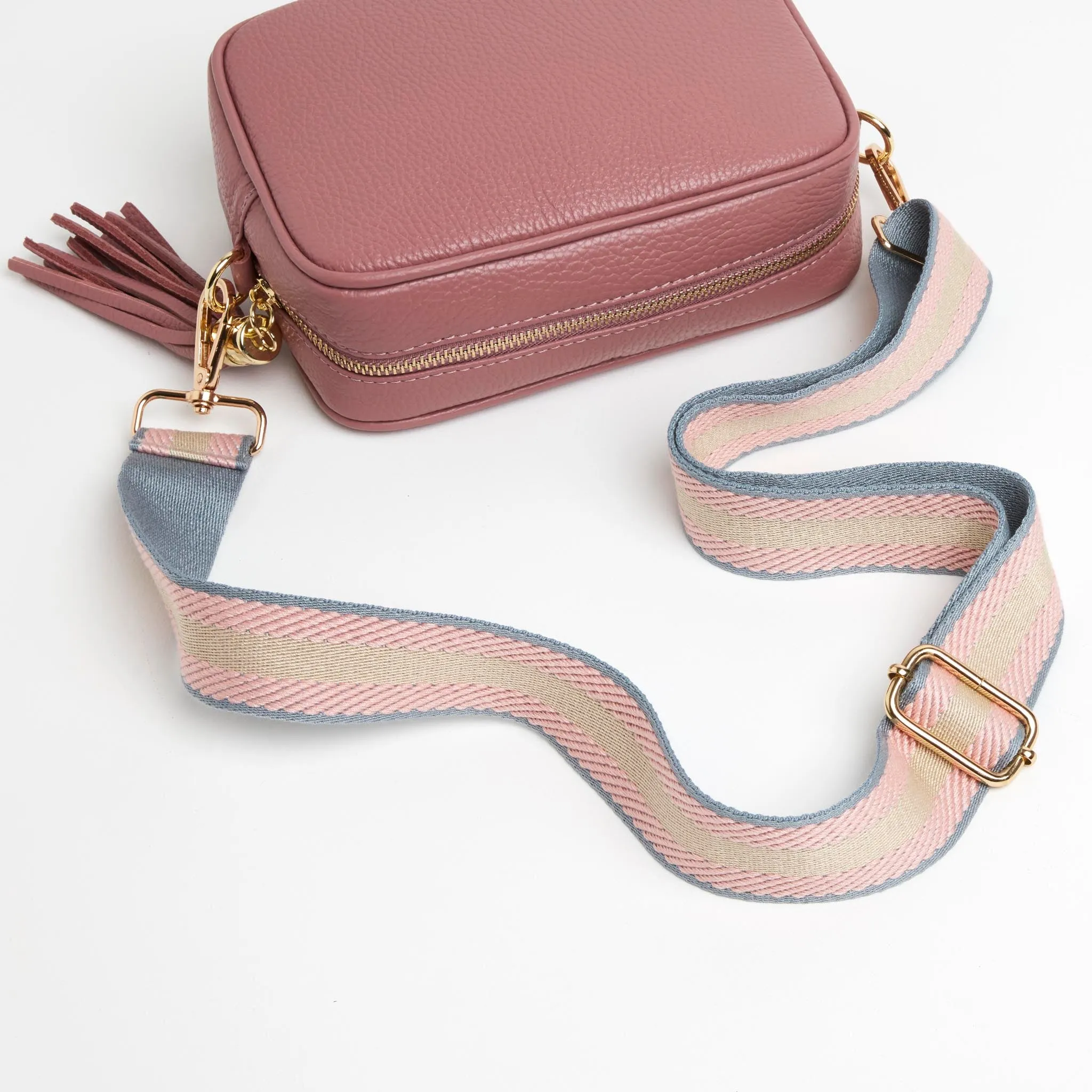 Verona Crossbody Tassel Antique Pink Bag with Pastel Strap